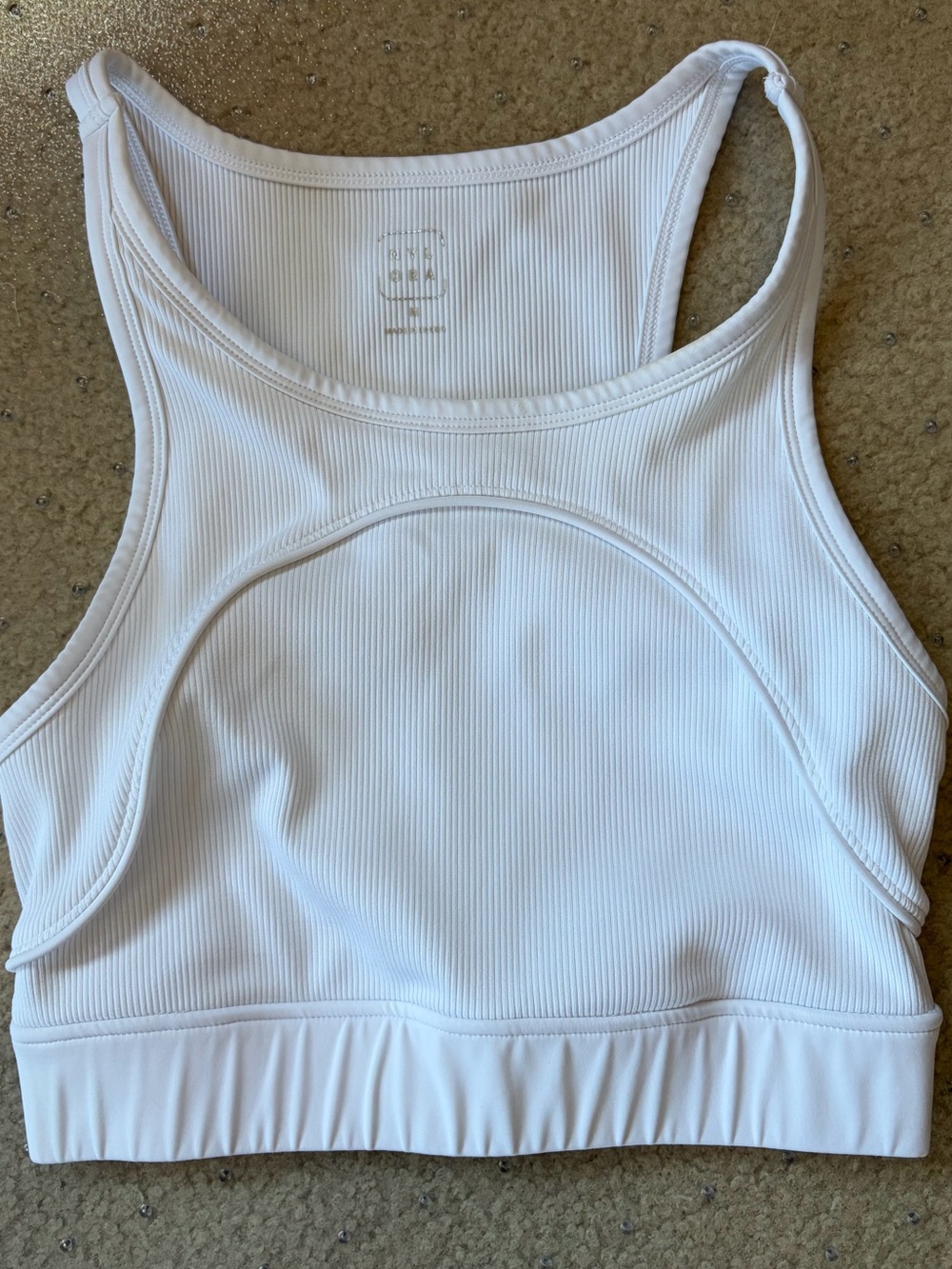 NYLORA White Ribbed High Neck Cutout Racerback Sports Bra Crop Tank Medium